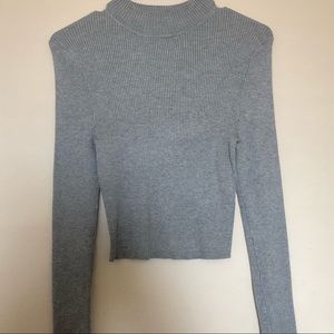 Ribbed Grey Long Sleeve Mock Neck Crop Top